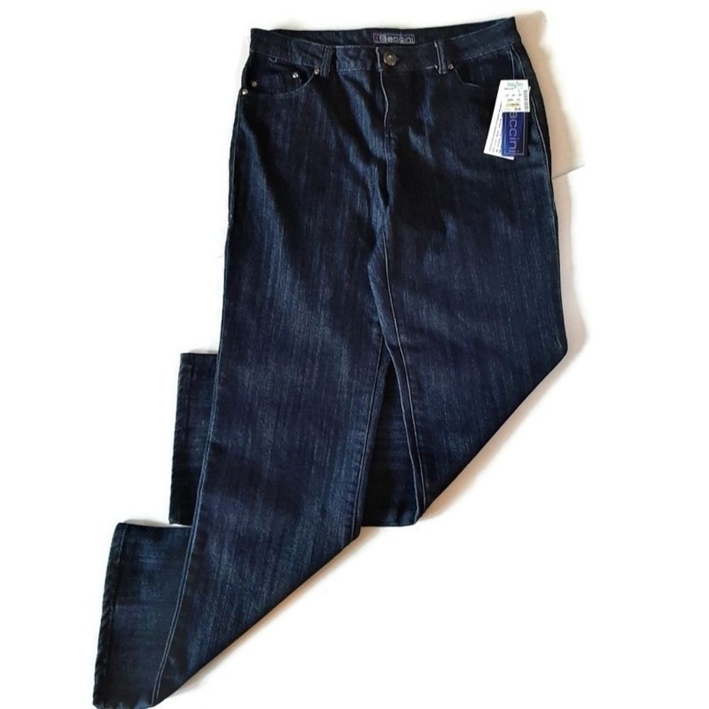 New Denim Relaxed Fit Jeans Baccini dark wash denim Blue Trousers NWT Sz 8 - Picture 4 of 6